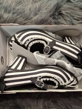 Striped Black and White Mary Jane Heels
